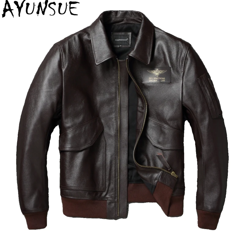 

AYUNSUE Retro Collar Bomber Jacket Genuine Leather Winter Mens Clothing Cowhide Short Motorcycle Jackets Chaquetas Para Hombre