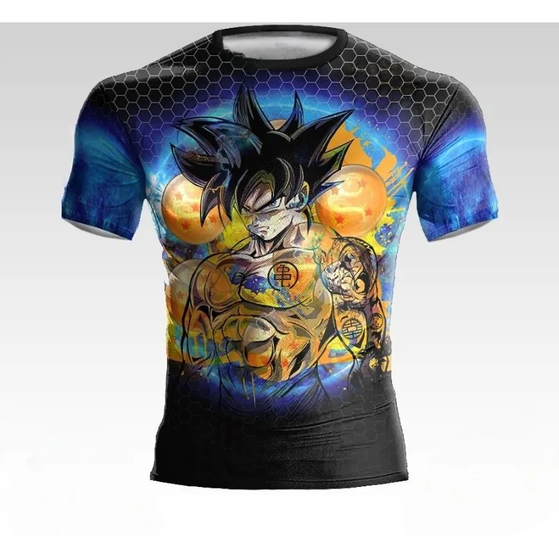 2026 Summer Dragon Ball Japanese Anime Goku Sport T Shirt Men Trendy Fitness Tops Rashguard Mma Boxing Tights Gym Sport T-shirts