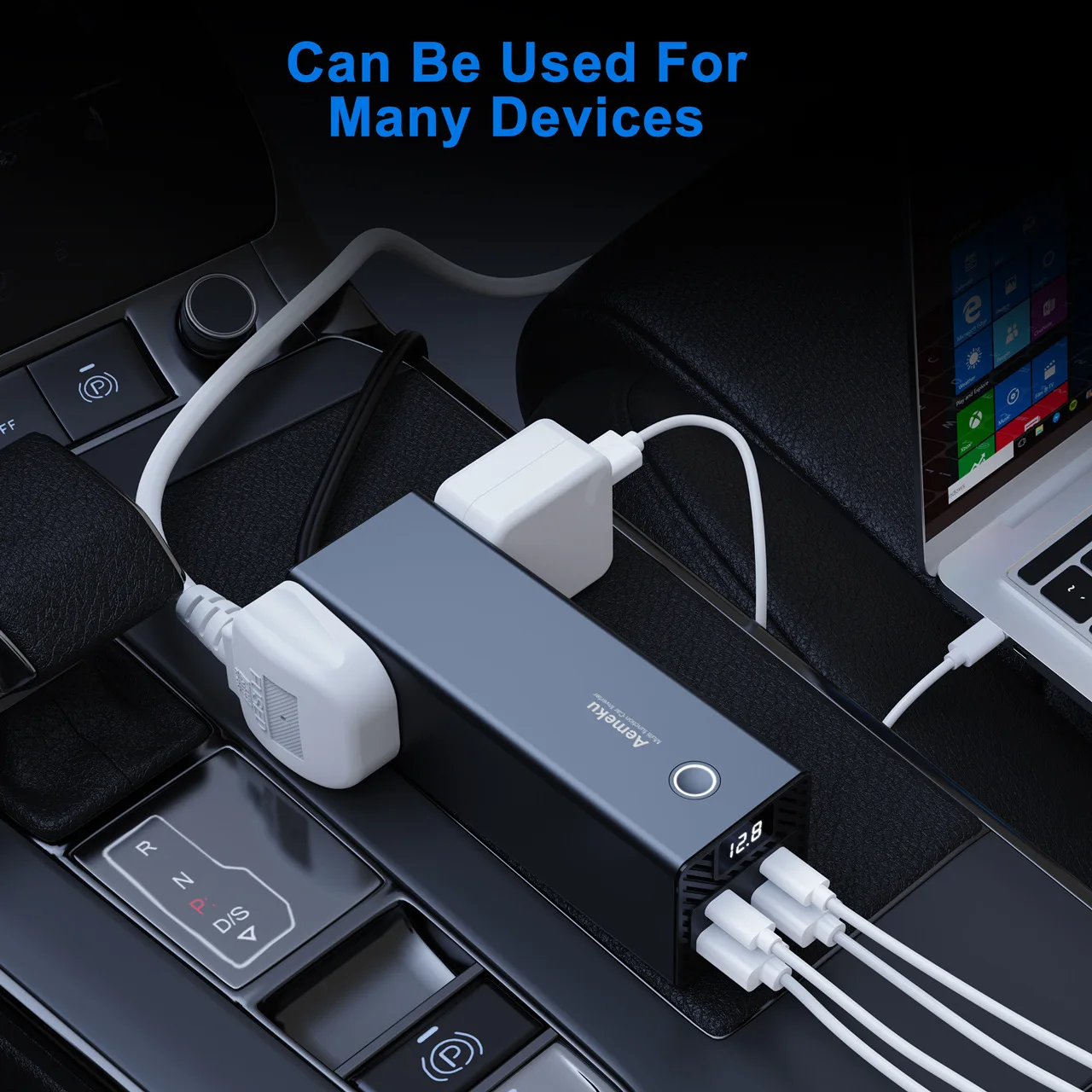 300W Car Inverter DC12V/24V to 220V AC with Universal Socket, PD Fast Charging, USB Ports & Digital Display