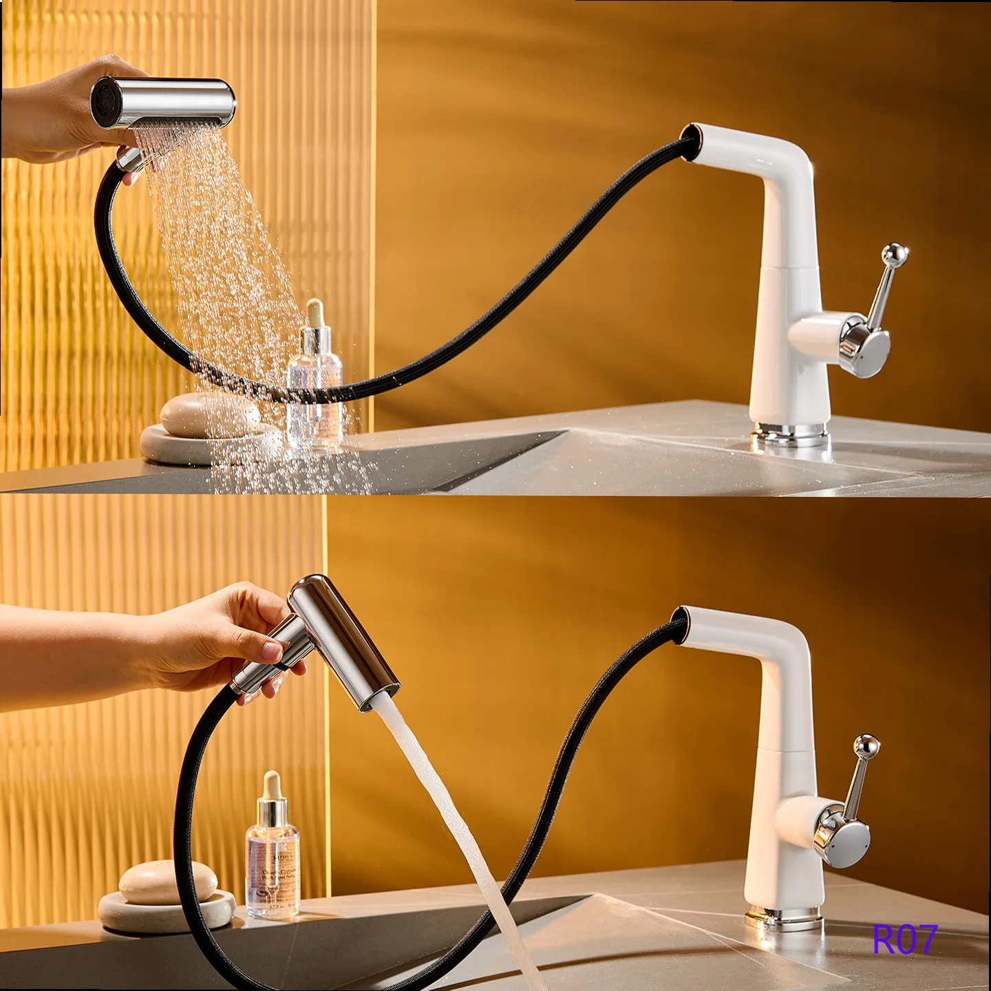 Solid‑Brass Pull‑Out Retractable Sink Faucet, Hot & Cold Mixer Tap for Kitchen & Bathroom Basin Use
