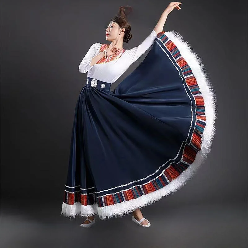 

Complete Set Tibetan Dance Skirt Traditional Ethnic Costume Half-length Practice Gown Art Exam Classical Dance Skirt