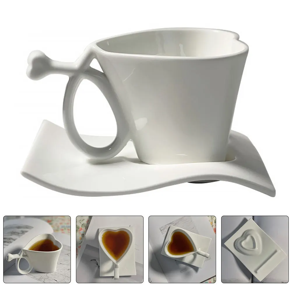 

1Set Heart Shaped Porcelain Coffee Mug Set Ergonomic Handle Design Suitable for Various Beverages Decorative and Practical Gift