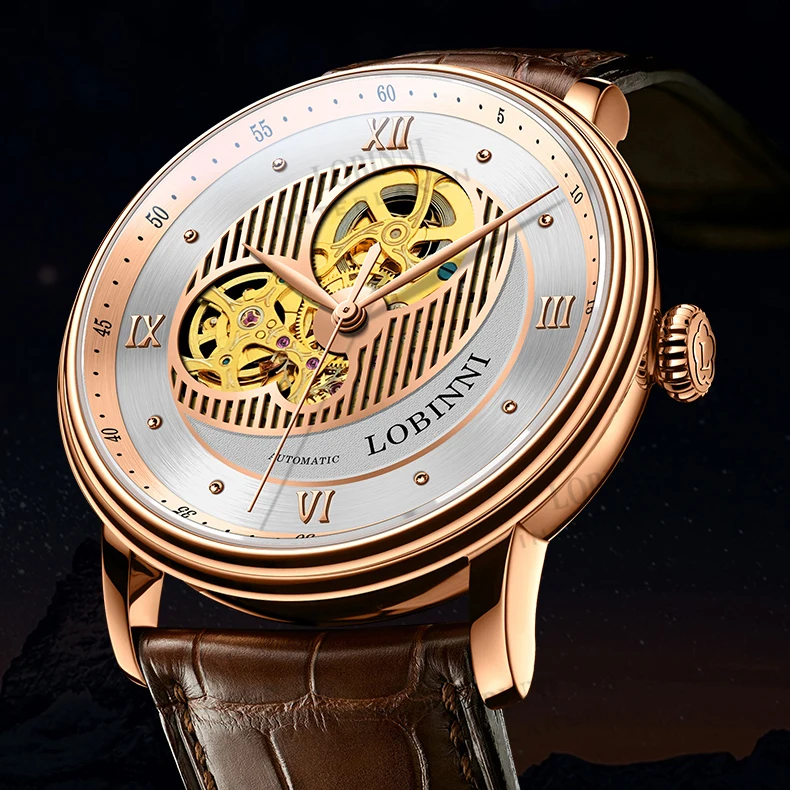 Lobinni мужские роскошные часы 40 мм деловые автоматические часы механические наручные часы скелетон 50 м водостойкий сапфировый кожаный ремешок