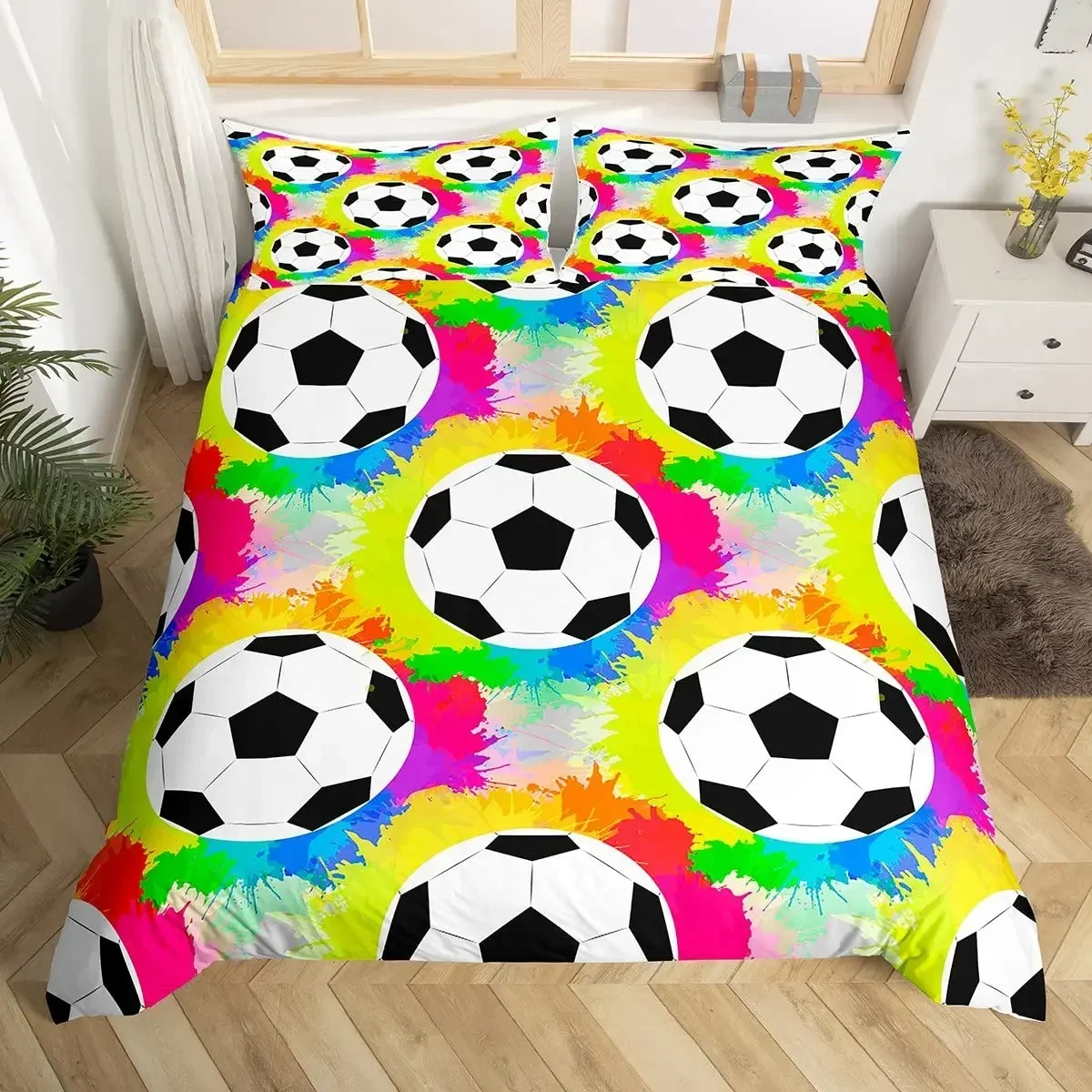 

Football Hand Drawn Sketch Soccer Flag Comfortable Duvet Cover Pillowcase Bedding Set Children Bedroom Decoration Home Textile