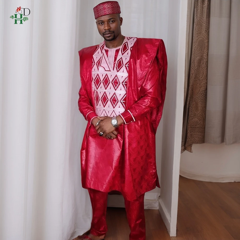 

Африканская одежда H&D для мужчин, традиционные комплекты Agbada, 3 предмета, вышивка Bazin Riche, свадебные костюмы для пар, женские платья бубу.