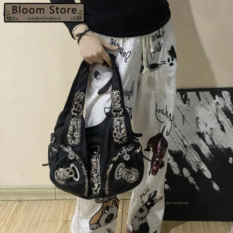 

Patchwork Leopard Y2k Aesthetic Women's Handbags Vintage Design Fashion Underarm Bag All Match Office Lady Shoulder Bags