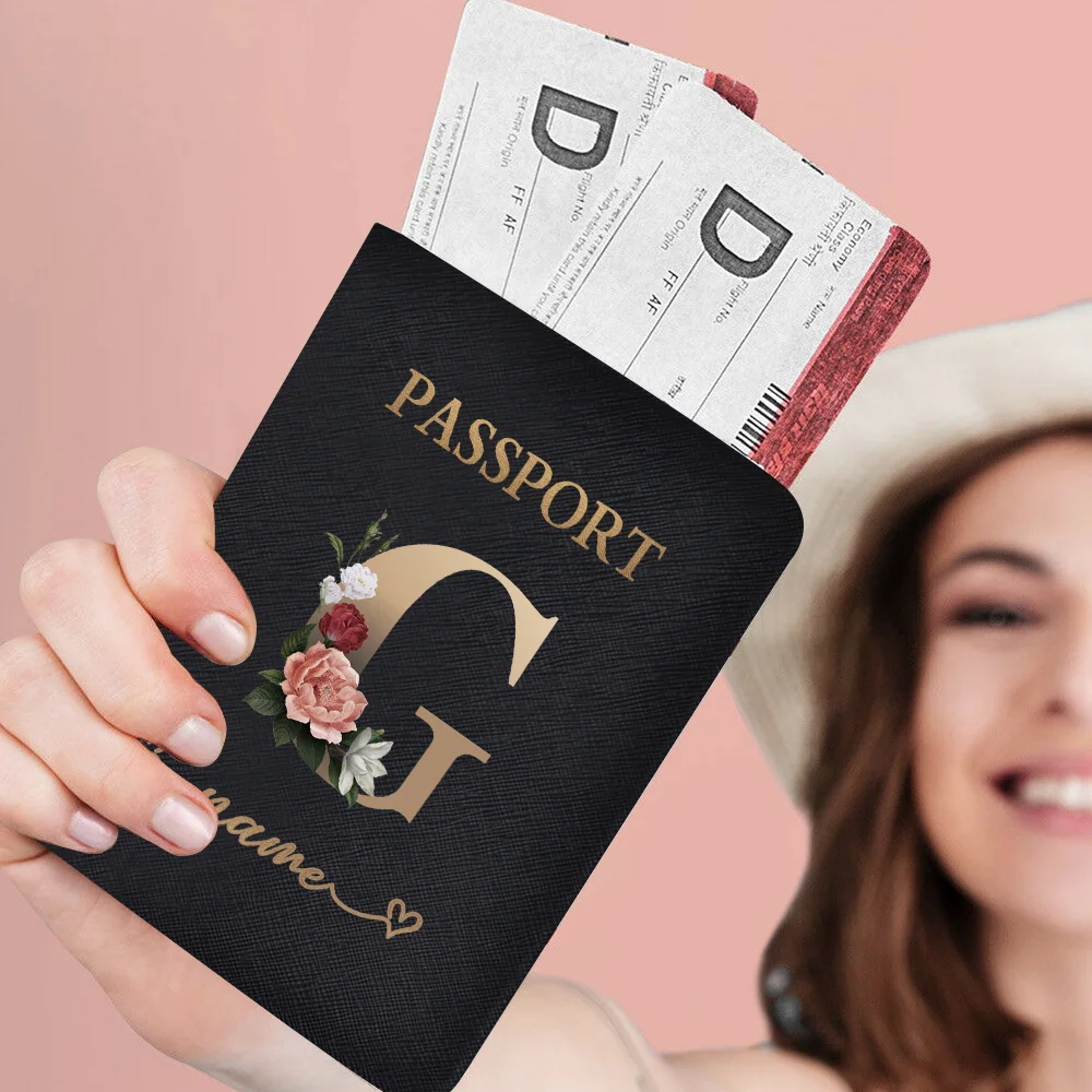 Couverture de Passeport Personnalisable en Cuir PU, Porte-Passeport de Voyage, Couverture d\'Identité, Portable, Carte Bancaire, Série Lettres,