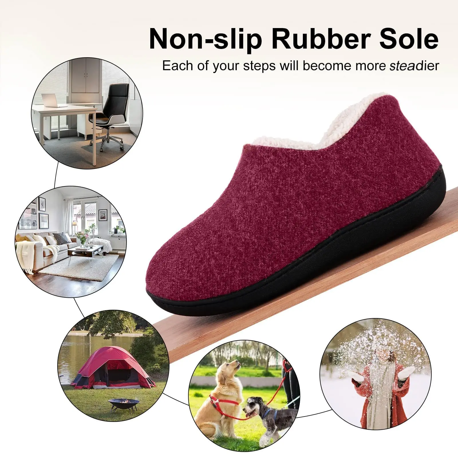 Shevalues Damen Winter Baumwollschuhe Warme Fleece-Gefütterte Indoor-Outdoor Fell-Hausschuhe Rutschfeste Gummisohlen Herren Flauschige Hausschuhe – Detail 9