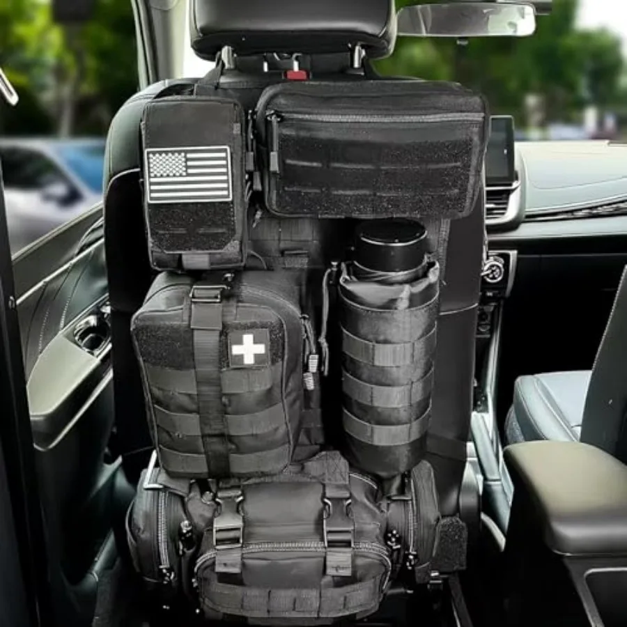 

Car Seat Back Organizer, Universal MOLLE System Storage Panel with 5 Storage Pouches, 1000D Nylon for Cars SUVs Trucks Vehicle