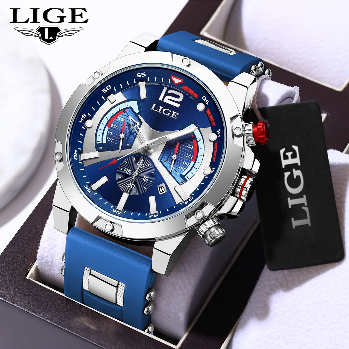 LIGE New Fashion Mens Watches Top Brand Luxury Waterproof Wristwatch Chronograph Silicone Sport Watch For Men Quartz Date Clock