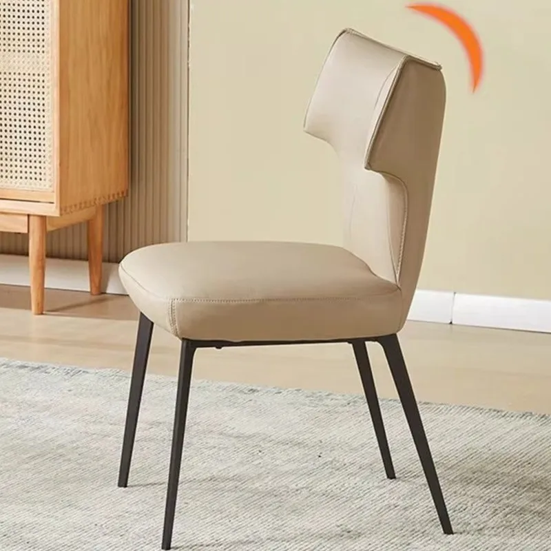 Italian Minimalist Style Home Dining Chair Backrest Chair Modern Leisure Chair Leather Soft Wrap Chair Spring Seat Cushion Chair
