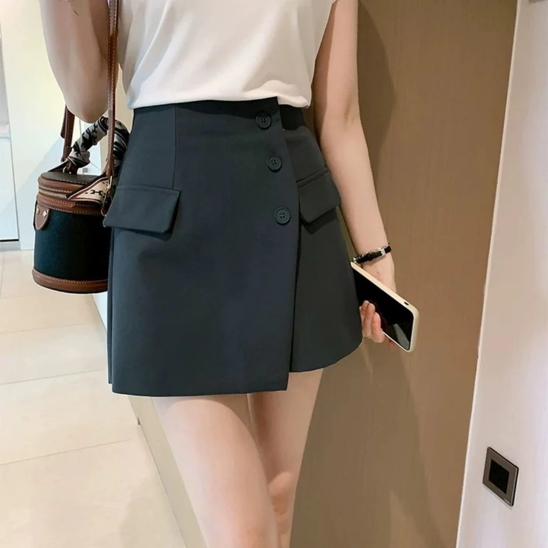 Plus Size High Waist Suit Shorts Women's Spring Summer Fashion Casual A- Line Mini Skirt Button Decoration OLShort Pants Trend image 5