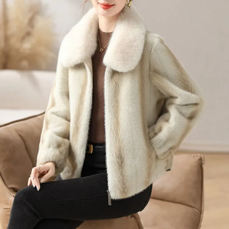 2026 Nieuwe Mode Faux Nertsen Bontjas Vrouwen Winter Dikke Rits Korte Bont Jas Middelbare Leeftijd Moeder Kleding Tops warme Bovenkleding T1642