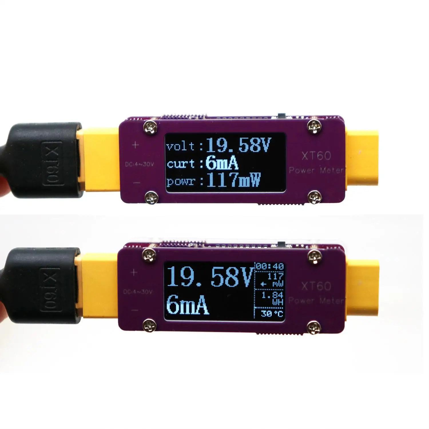 DC 64A XT60 Battery Power Meter Bidirectional Current Digital Voltmeter Ammeter Alarm F/ 12V 24V RC Charger Charging Discharging