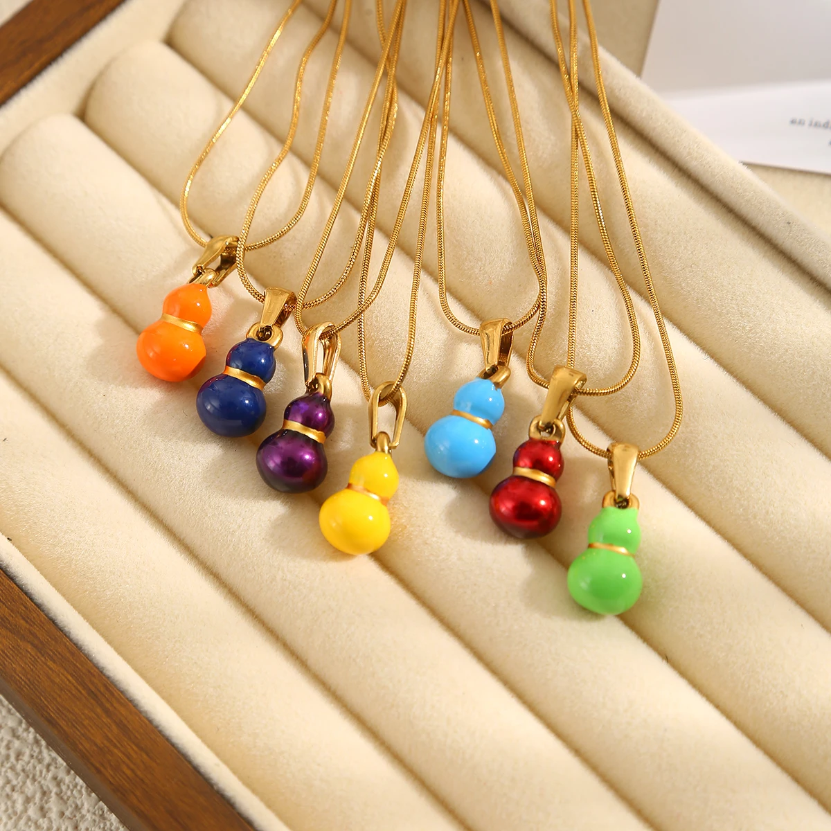 

GIOIO Fashion Minimalist Stainless Steel Seven-Color Gourd Pendant Necklace Trendy Women's Gold-Plated Pendant Necklace Jewelry