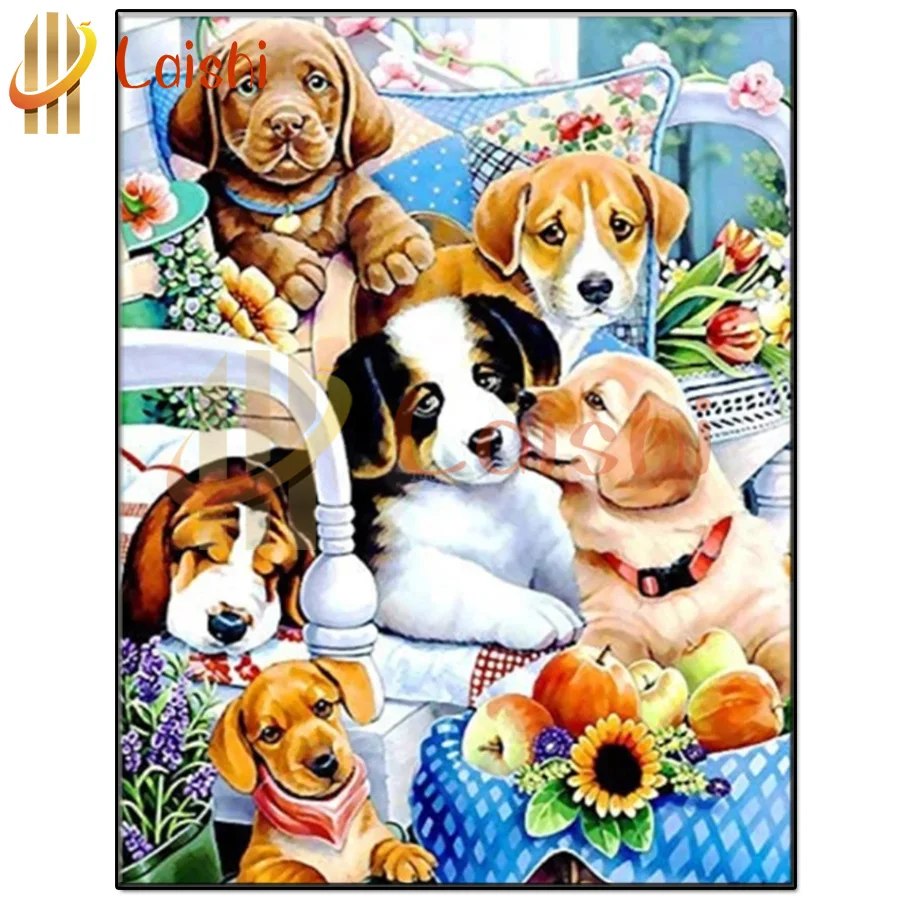 

diy Diamond Painting Afternoon tea for puppies, garden Diamond Embroidery Full square round drilling 5d Diamond Mosaic kits