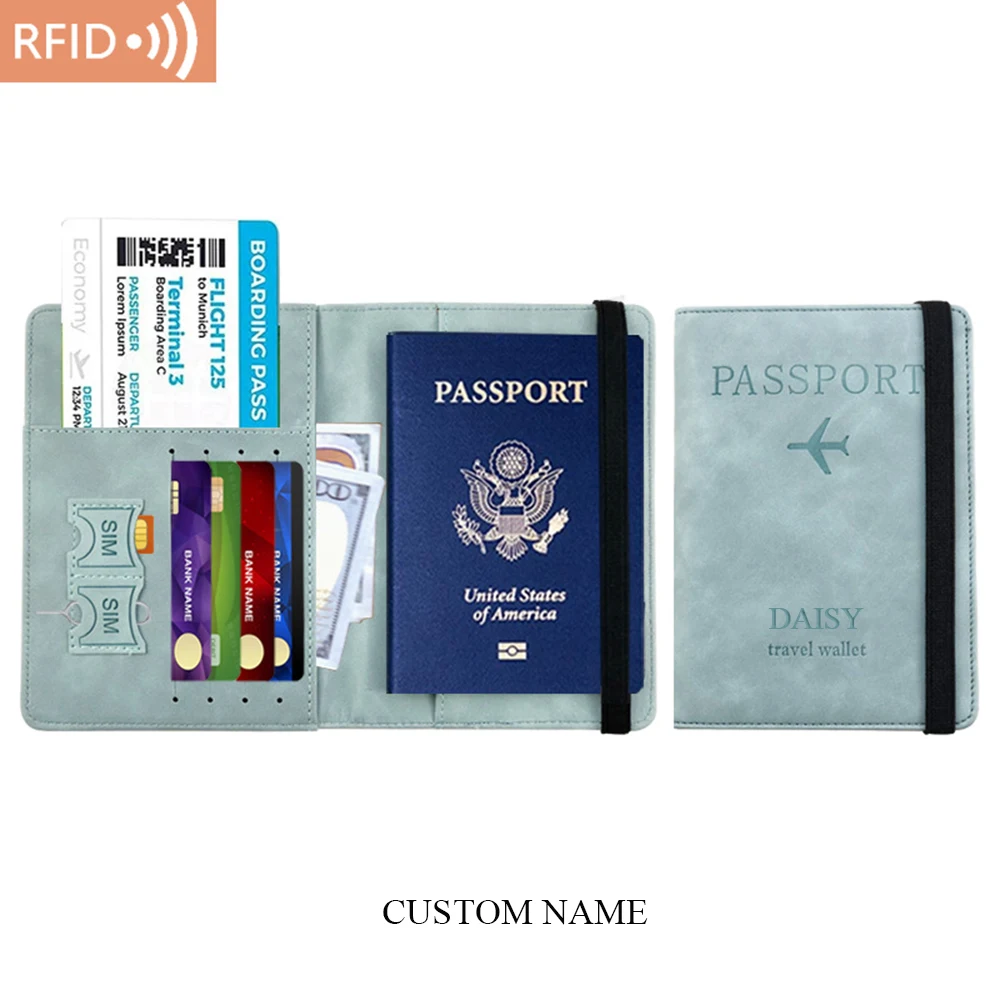 Nome personalizado RFID Passport Cover, personalizado Viagem Passaporte Titular, documento do cartão de identificação, bilhete de avião, carteira de negócios, moda