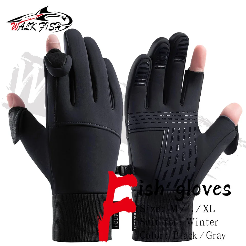 WALK FISH Winter Fingerless Fishing Gloves for Men & Women, Windproof Cold Weather Touchscreen Cycling Gloves for Motorcycle Ski