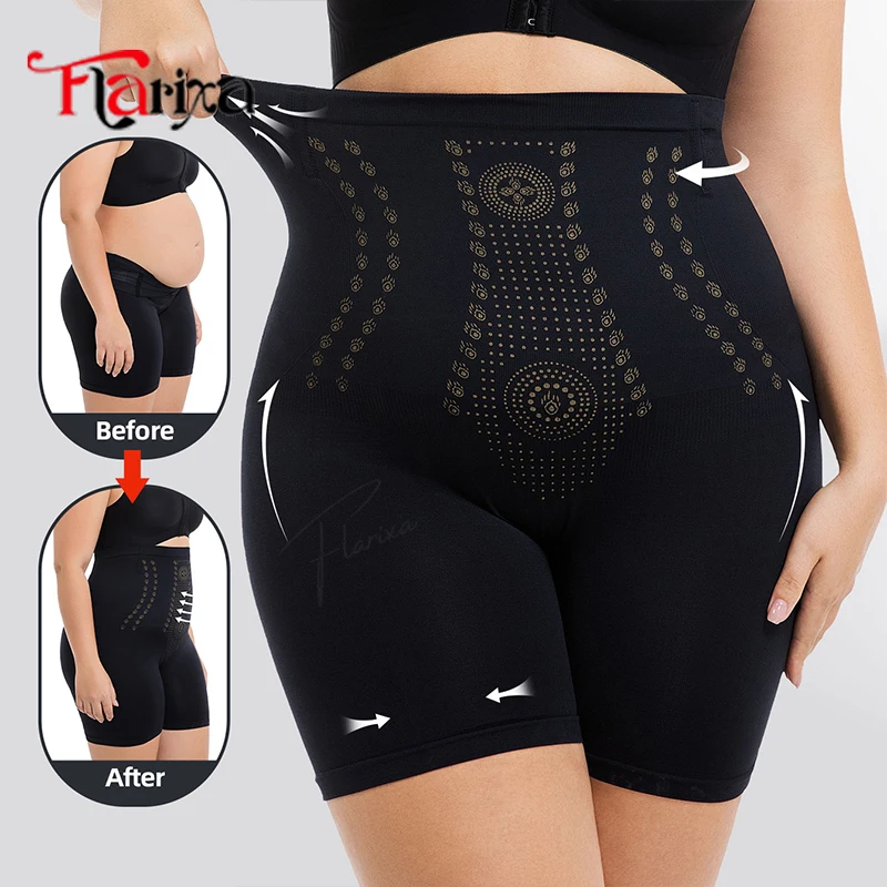 Flarixa Plus Size Shapewear Damen Bauchkontrolle Höschen Nahtlose Hohe Taille Butt Lifter Shorts Oberschenkel Schlankere Body Shaper Hosen