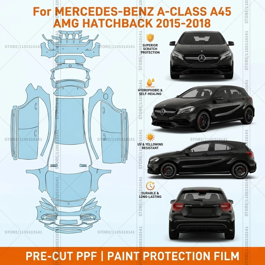 

Pre-Cut Paint Protection Film PPF Transparent Automotive Clear Bra Car Film For Mercedes-Benz-A-Class-A45-AMG-Hatchback2015-2018