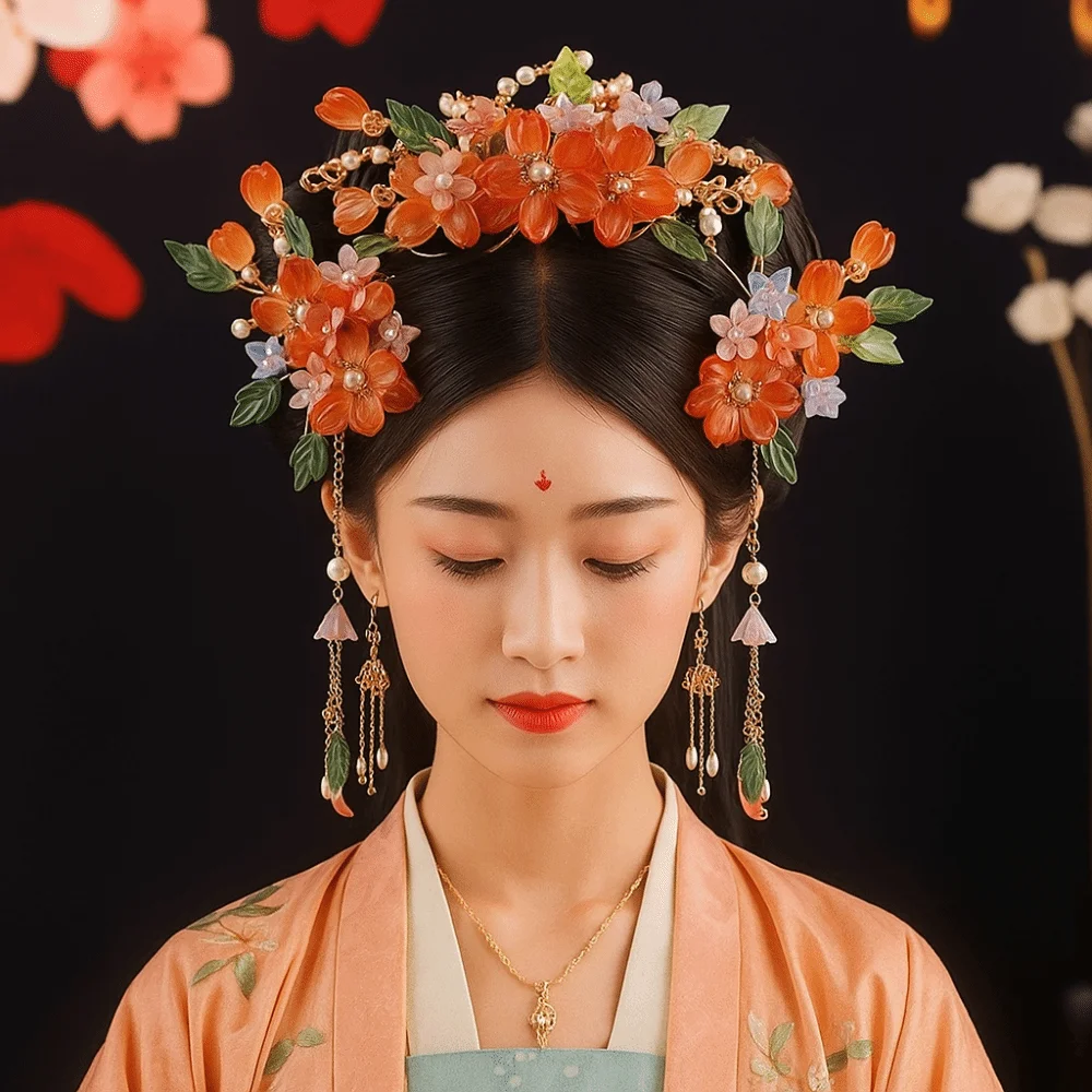 

Retro Tassel Chinese Style Hairpin Set Earring Pearl Hanfu Hair Stick Hair Chopstick Headwear Flower Hair Comb Women