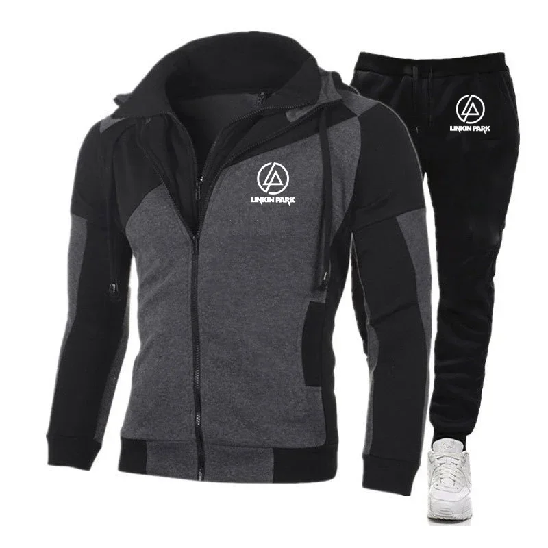 2025 Autumn Men's printed patchwork hoodie, Men's hoodie + drawstring sport pants Set of 2 pieces, Jogging Casual set