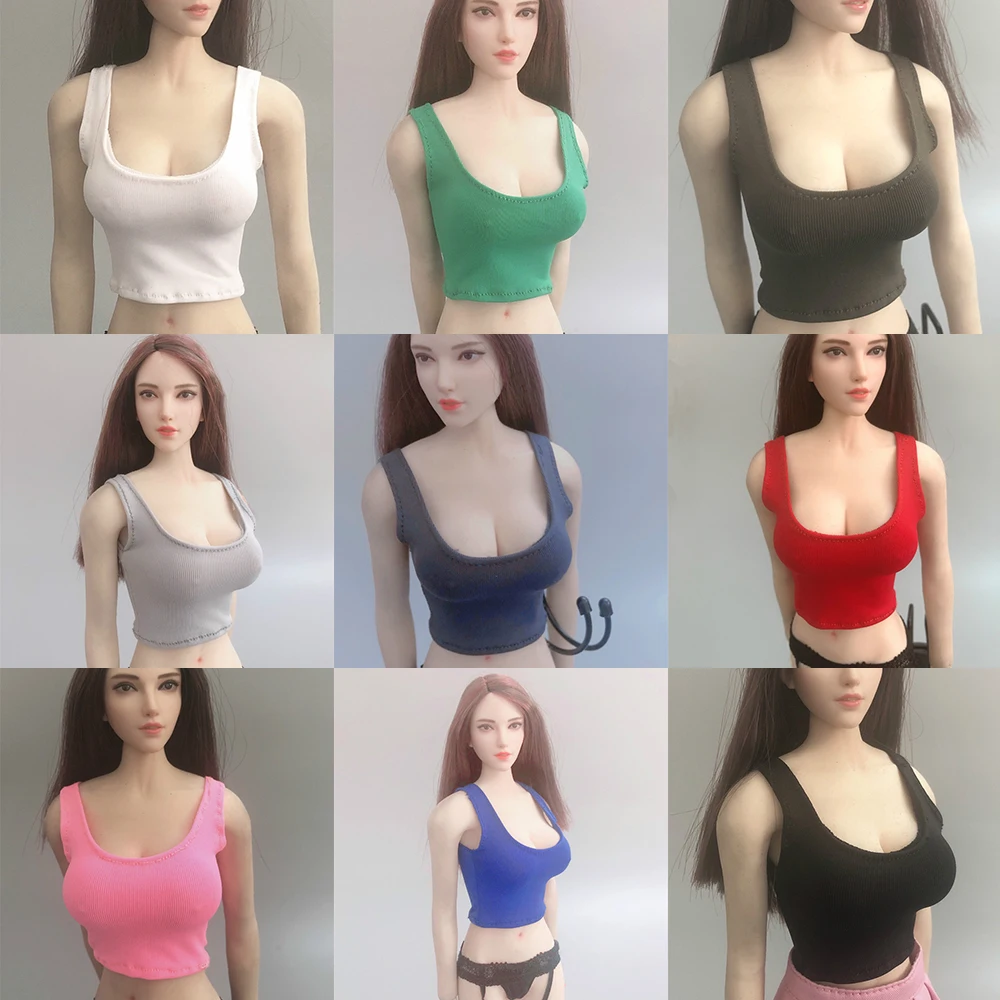 1/6 Scale Female Soldier Versatile Mini Tank Top Low-cut Sleeveless T-Shirt Solid Color Vest Fit 12'' Action Figure Body Dolls