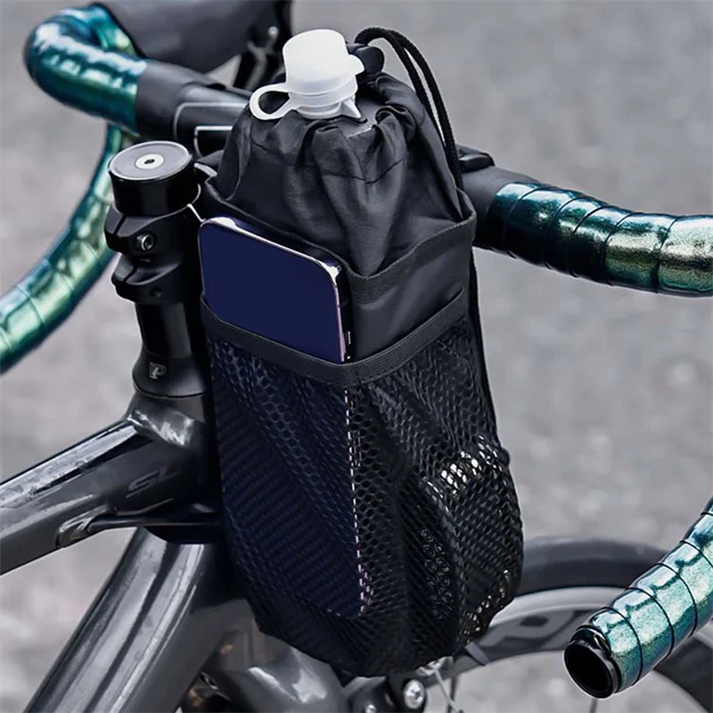 Bicycle Bag Bike Bottle Holder Handlebar Stem Thermal Bag With Mesh Pocket Coffee Cup Holders Bicycle Handlebar Bag Accessories