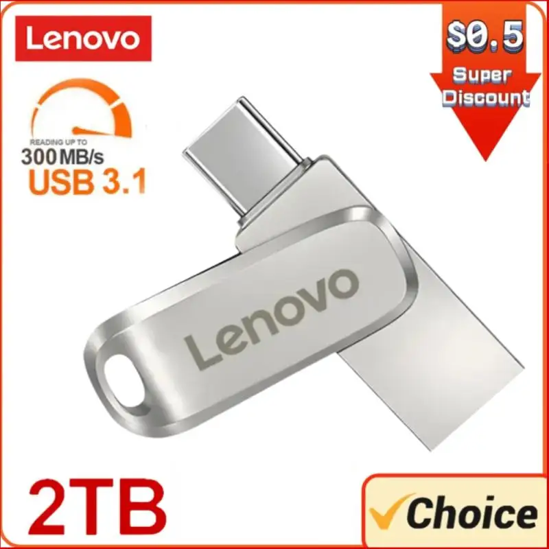 Lenovo-Clé USB 3.0 en métal de type C, clé USB haute vitesse, disque JOU gratuit pour ordinateur portable, 128 Go, 512 Go, 2 To