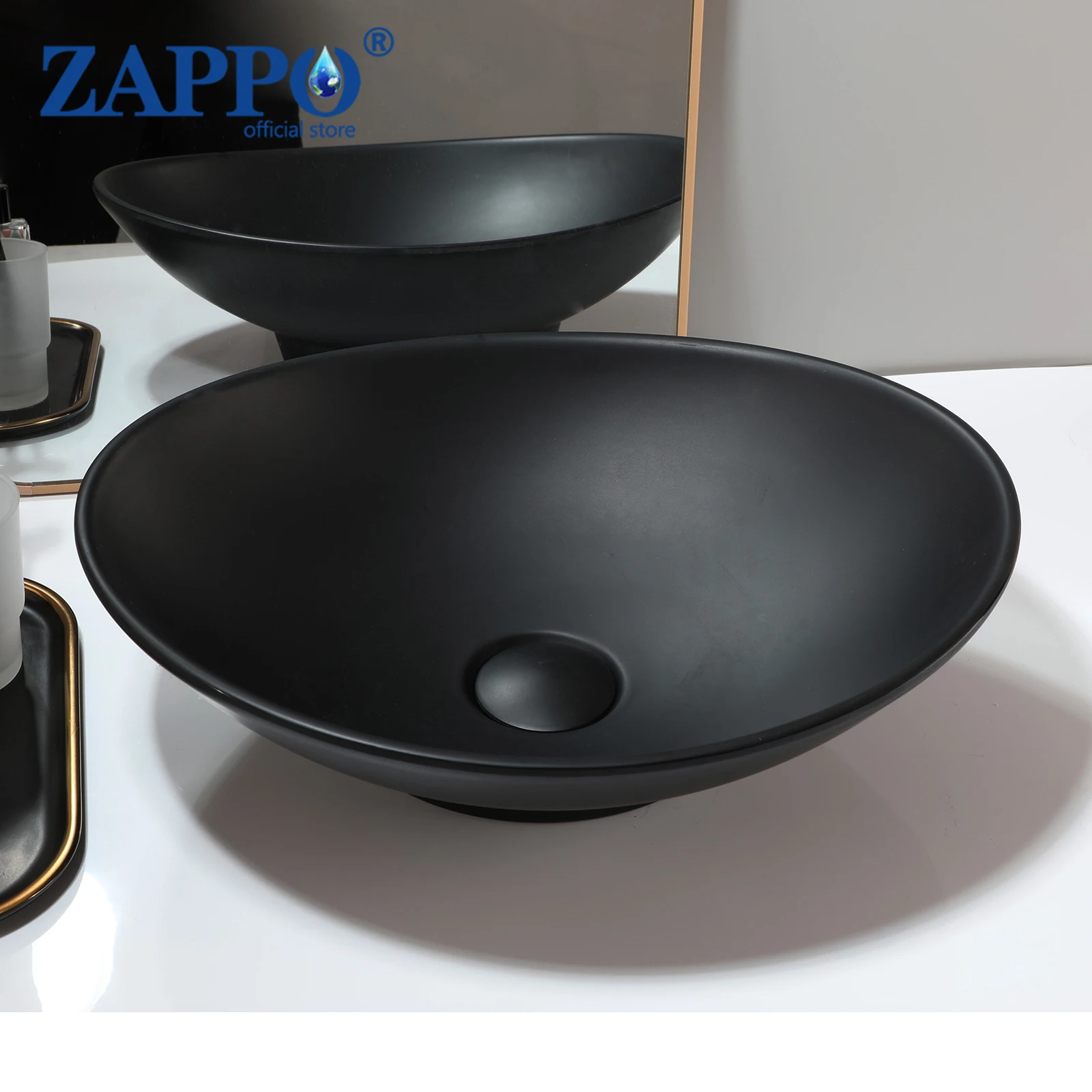 ZAPPO Oval Stone Resin Vessel Sink Small Black Bathroom Sink Above Counter Top Art Basin Bowl Sinks For Bathroom,Hotel 4 Color