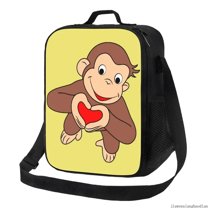 

Curious George Cartoon Is All Heart Insulated Lunch Bags for Women Resuable Cooler Thermal Food Bento Box Work School Travel