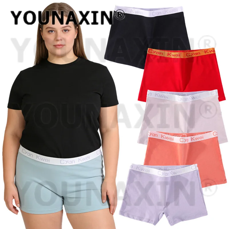 

YOUNAXIN, 6 шт., женские трусы-боксеры больших размеров, хлопковое нижнее белье, спортивное белье, дышащие трусики для девочек, большие размеры M, L, XL, 2XL, 3XL, 4XL