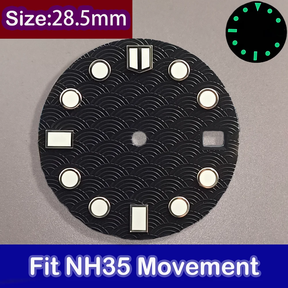 NH35 Dial 28.5mm dial diameter fish scale pattern Fit  H35/NH36 movement luminous dial  with single calendar watch accessories