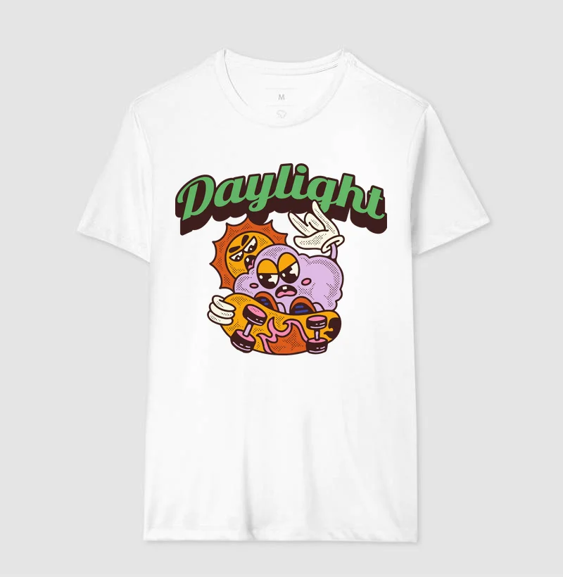 Daylight Retro Cartoon Skateboard Graphic T‑shirt Sun Cloud Character Tee Unisex Cotton Oversized Y2K Streetwear Casual Tops