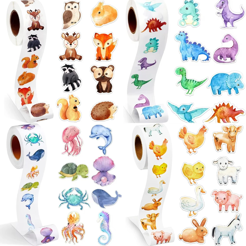 500pcs Cute Dinosaur Pattern Reward Encouragement Sticker Roll for Kids Motivational Stickers with Cute Animals for Students