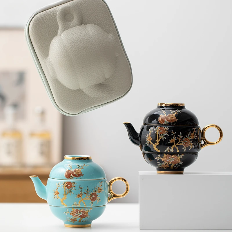 

1 Pot 2 Cups Travelling Tea Set Ceramic Hand-painted Outdoor Quick Tea Cup Kung Fu Tea Set with Storage Bag