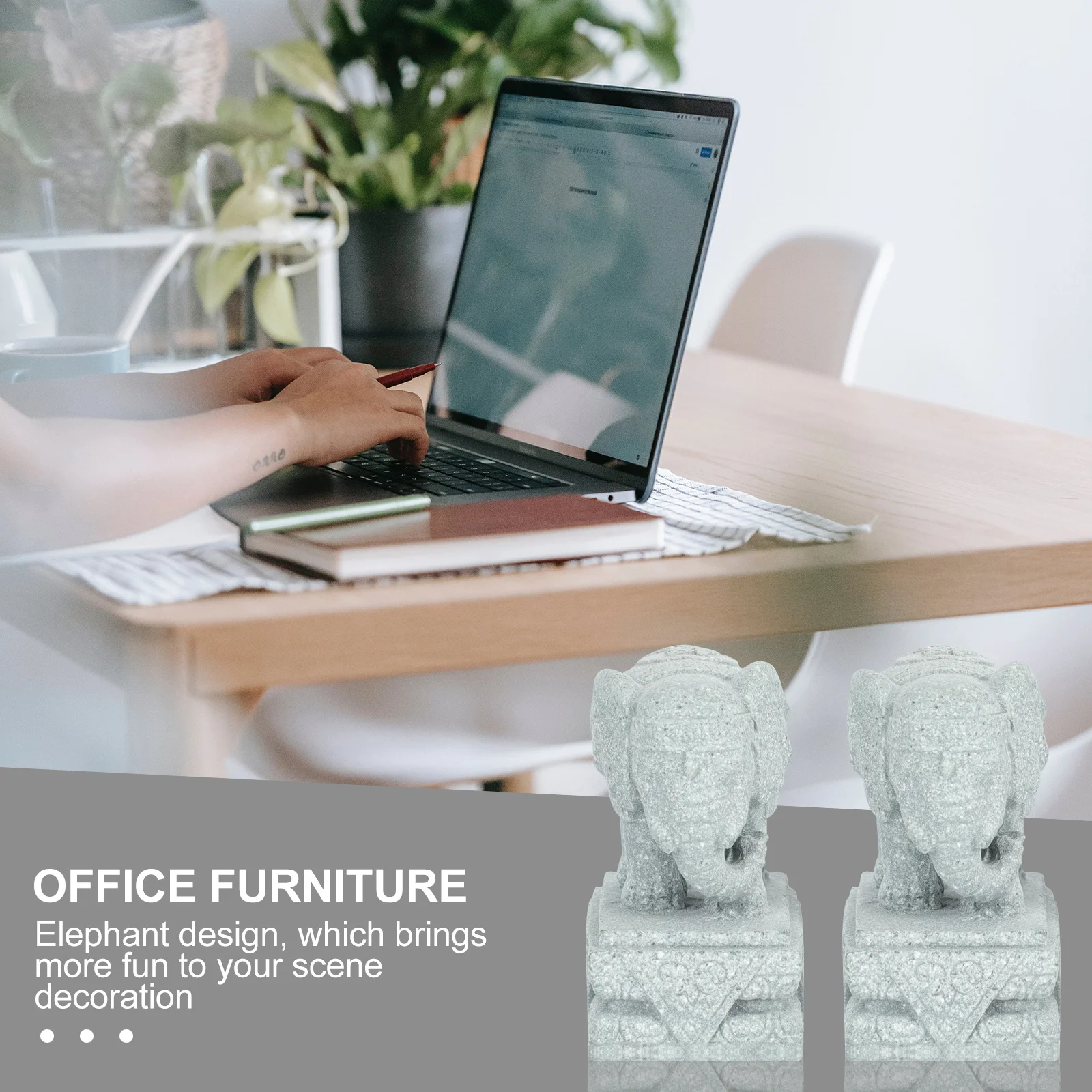 

1Pair Miniature Elephant Sculpture Sandstone Garden Ornament Micro Landscape Decor Yard Balcony Miniature Elephant