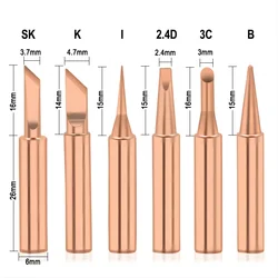 JCD 5PCS Copper Iron Tip I/B /K/2.4D/3C Set 900M T Welding Tip Head Tools Inside Hot Bare Copper Electric Soldering Iron