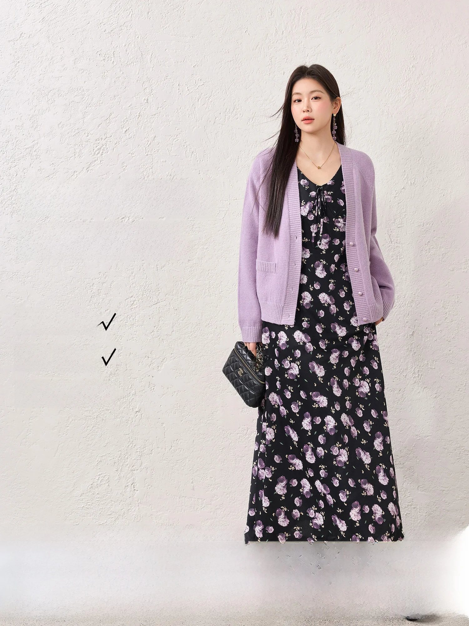 

Blue Language plus Size Purple Knitted Open Cardigan Floral ter Dr Spring New Gentle Sle One Set Women's Faion Dr