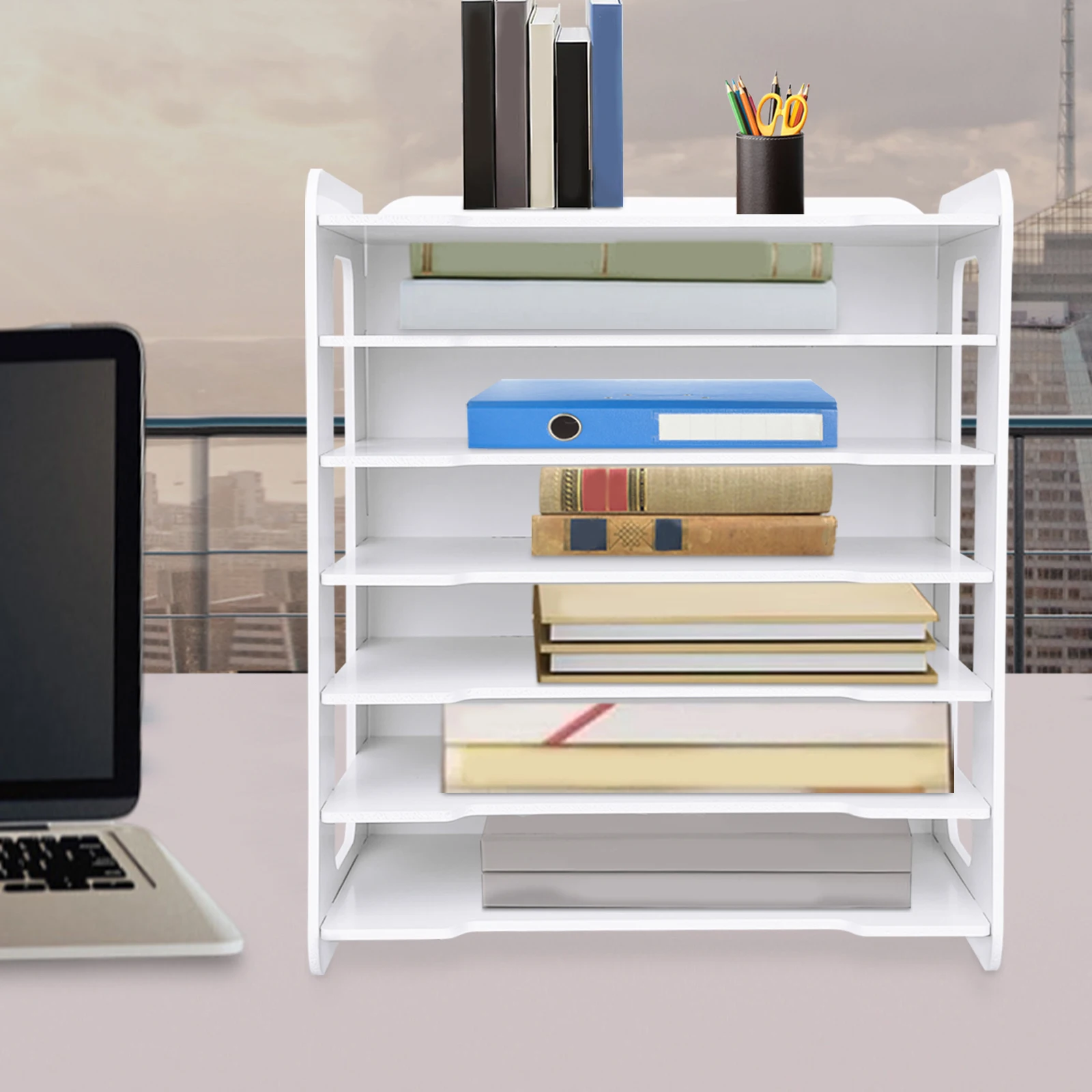 

7 Tiers Paper Organizer for Desktop White File Holder Office Desk Organizer Mail Letter Tray &Paper Sorter Document Storage Rack