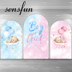 Sensfun Boy or Girl Gender Reveal Party Arch Backdrop Cover Bear Balloons Pink Blue Newborn Baby Shower Photography Backgrounds
