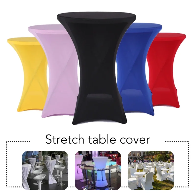 High Stretch Table Cloth Cocktail Table Cover Spandex Tablecloth Bar Hotel Party Wedding Elastic Table Decoration Multi-color