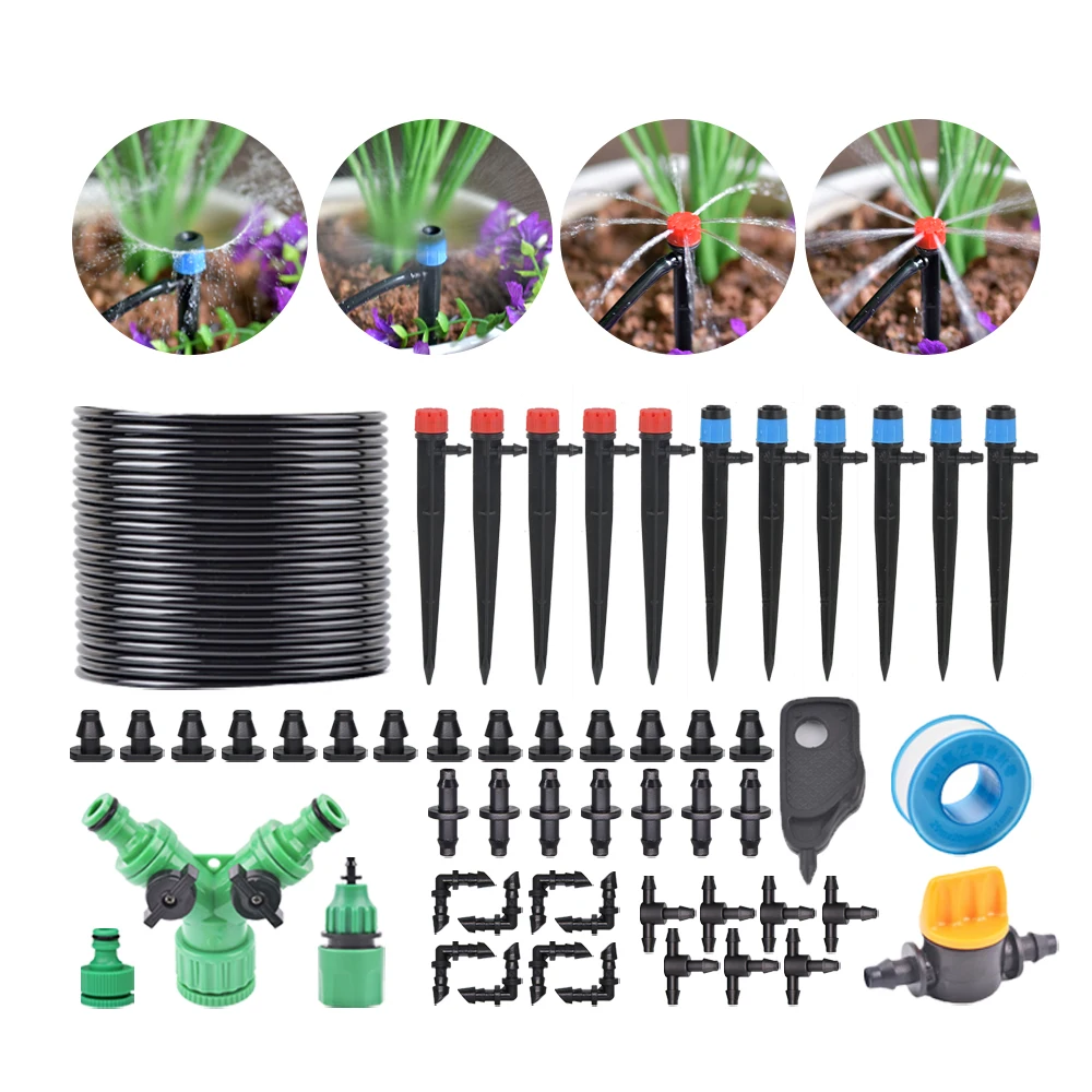 

10-50M Sprinkler Kit 1/4" Hose Drip Irrigation System 360 Degree Adjustable Garden Watering Inserting Ground Micro Flow Dripper