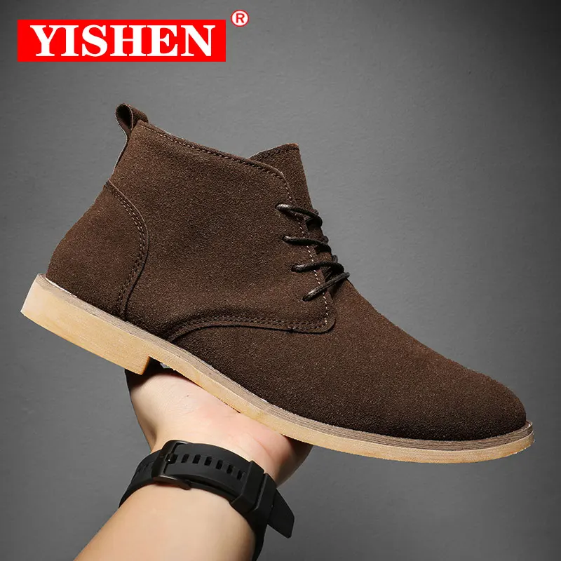 YISHEN Ankle Boots For Men Winter Boot Lace Up British Style Classic Suede Boots Casual Shoes Work Footwear Botas Zapatos Hombre