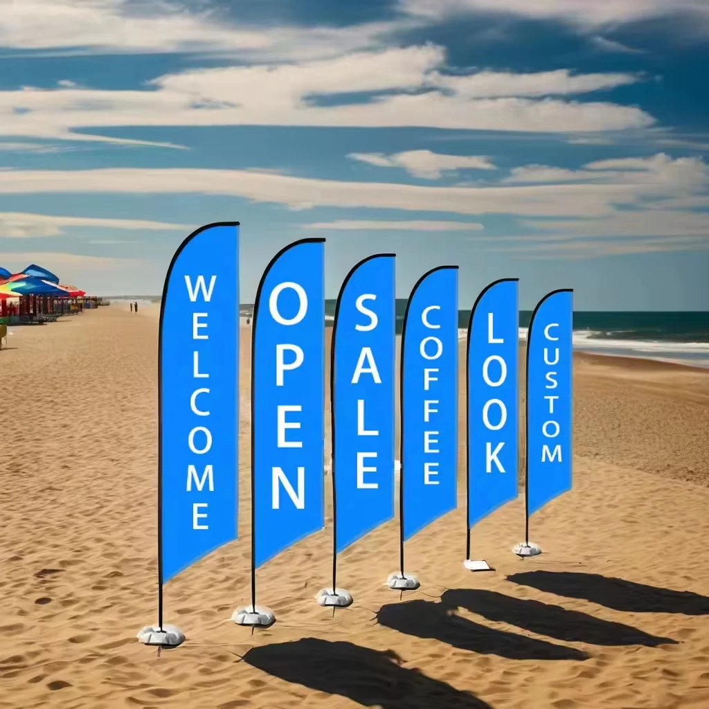 Outdoor Custom Logo Ontwerp Afdrukken Reclame Strandvlag Veren Vlag Traanvlaggen En Banners