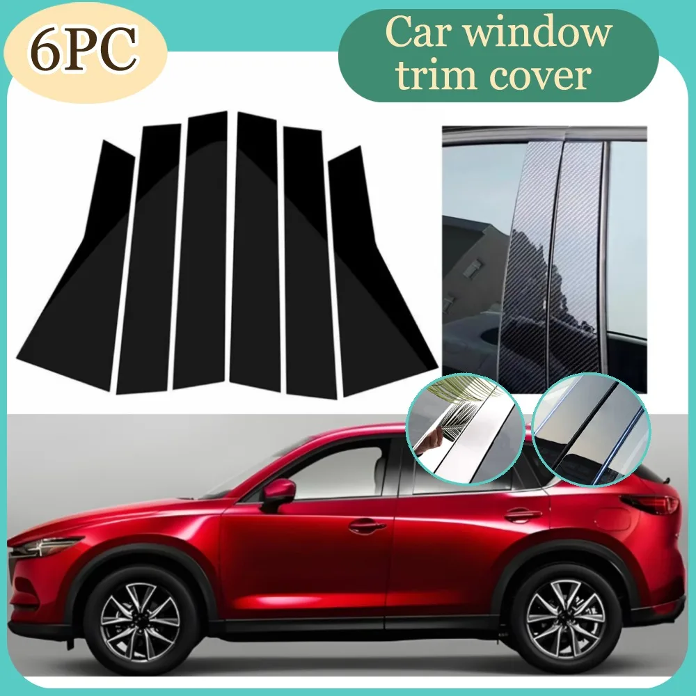 

6PCS Gloss Black Pillar Posts Silver Carbon Fit For Mazda CX9 TC 2016 2017-2025 Window Decor Door Side Mouliding Trim Cover