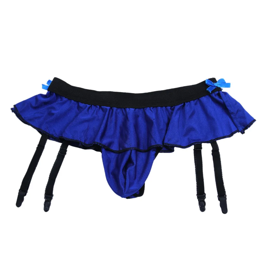 Men\'s Sexy Ruffled Skirt Underwear With Garter Belt Male Bulge Pouch Thongs G-strings Gay Sissy Panties Erotic Bikini Underpants