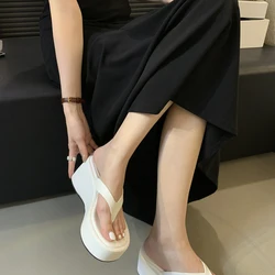 Black High Heel Wedges Women Sandals Silver Ladies Flip-Flops Leisure Platform Wedge Beach Slippers Chunky Shoes 2024