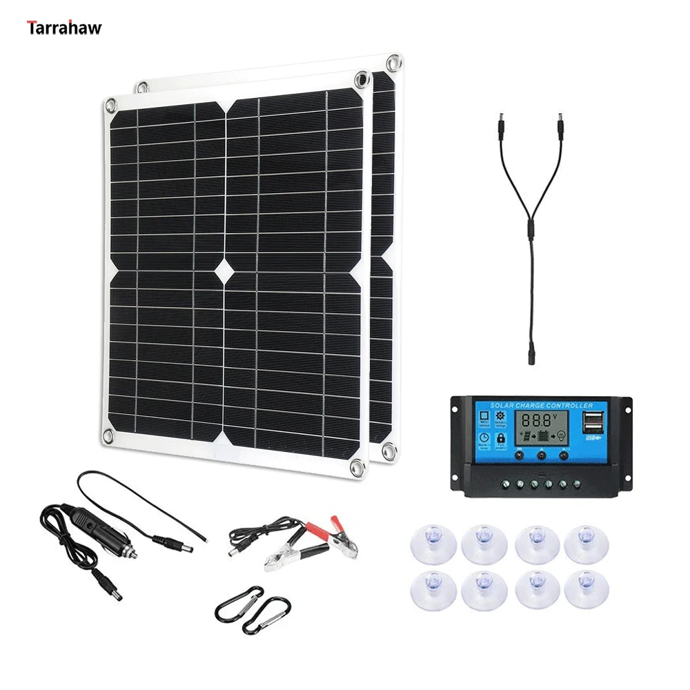 50W 100W Solar Energy System Power Generation Solar Panel PV Cells 5V USB 18V DC Output Portable Charging Photovoltaic Plate Kit