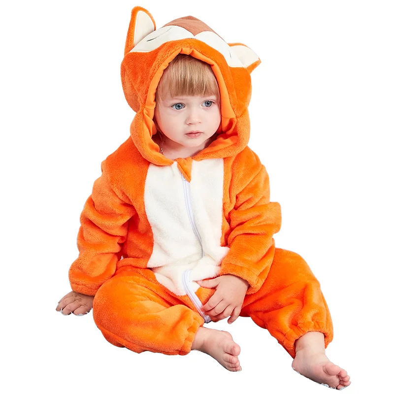 New Kids Pajamas Onesie Fox Animal Cartoon Crawl Clothes Winter Flannel Pajama Jumpsuit Boys Girls Kigurumi Sleepwear Overalls